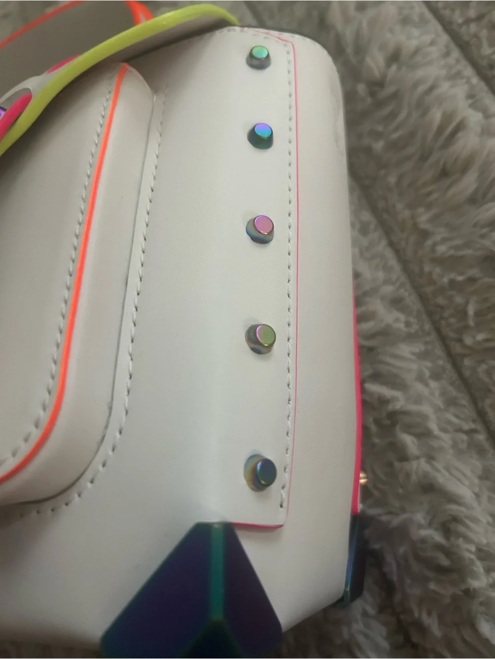 Michael Kors Manhattan Medium Optic White Neon Rainbow Leather Satchel